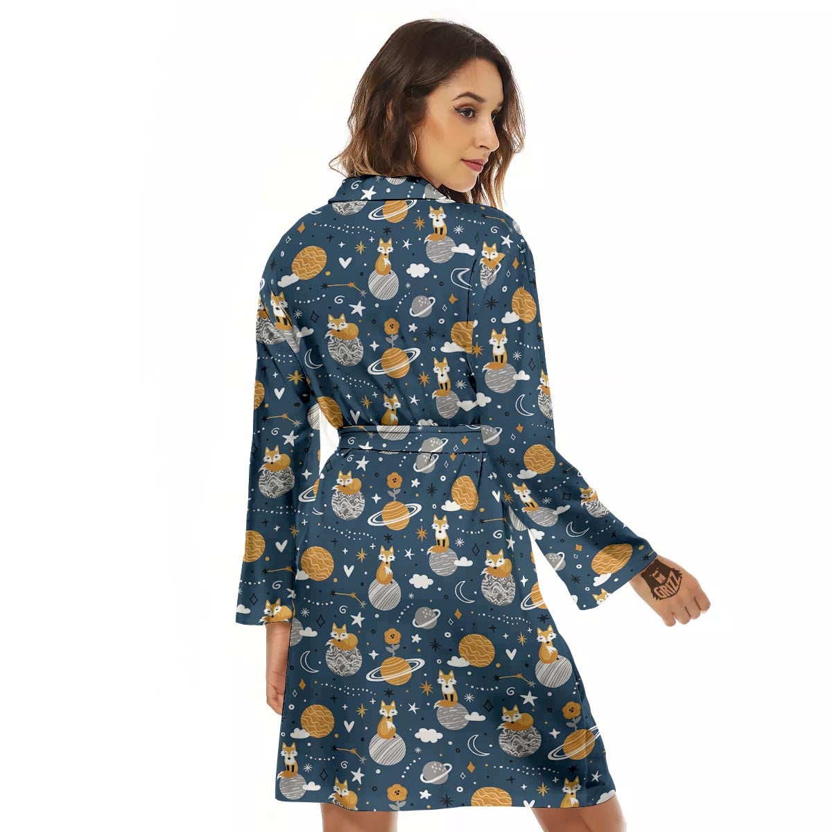 Fox Space Print Pattern Women's Robe-grizzshop