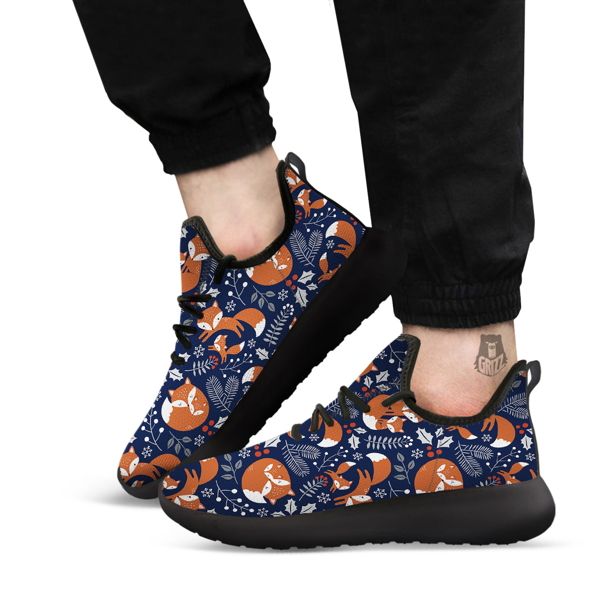 Fox Winter Print Pattern Black Athletic Shoes-grizzshop