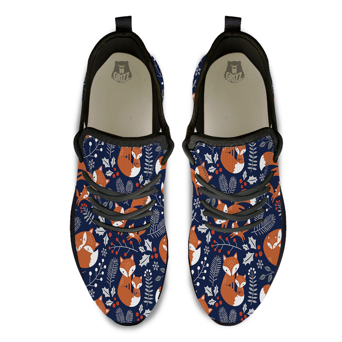 Fox Winter Print Pattern Black Athletic Shoes-grizzshop