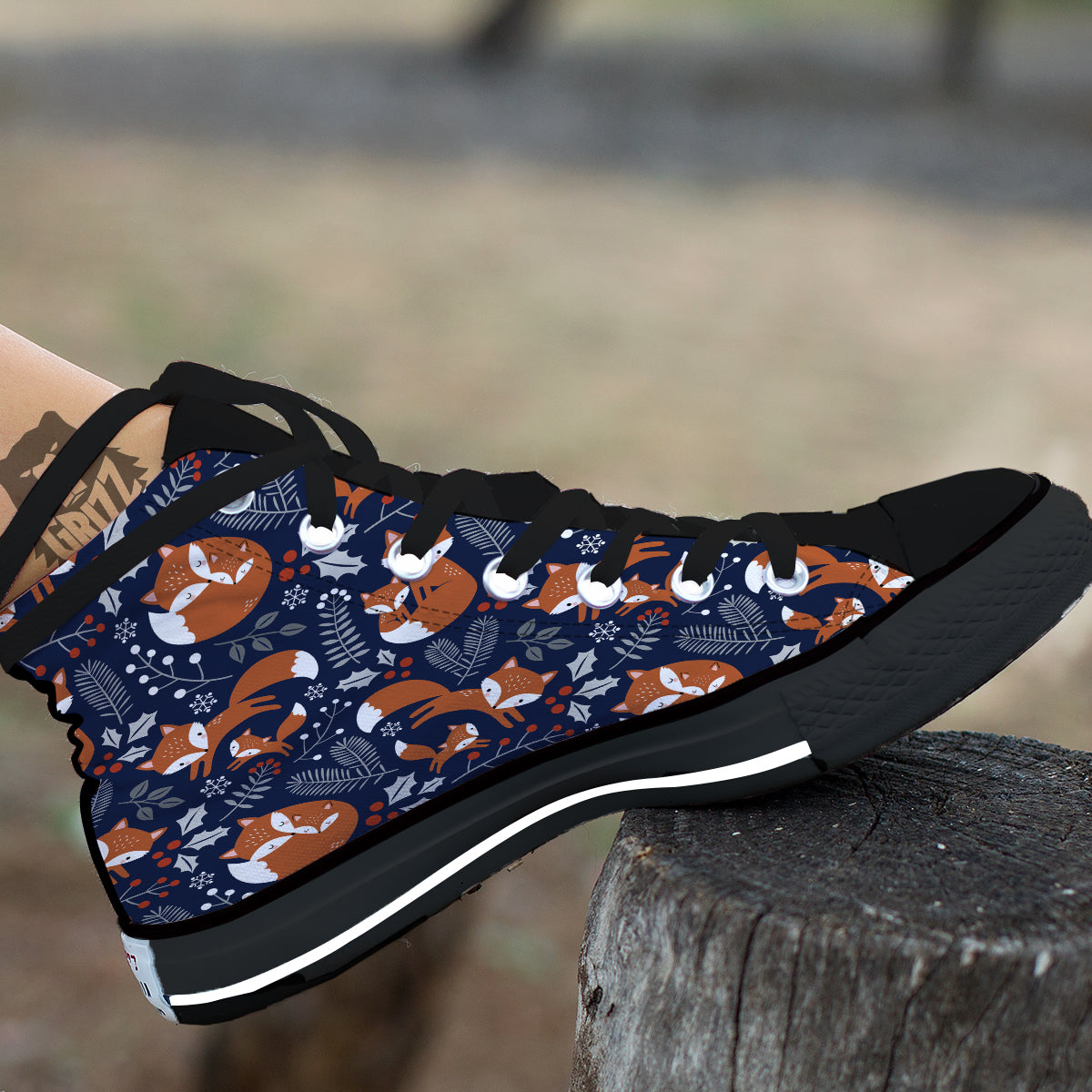 Fox Winter Print Pattern Black High Top Shoes-grizzshop