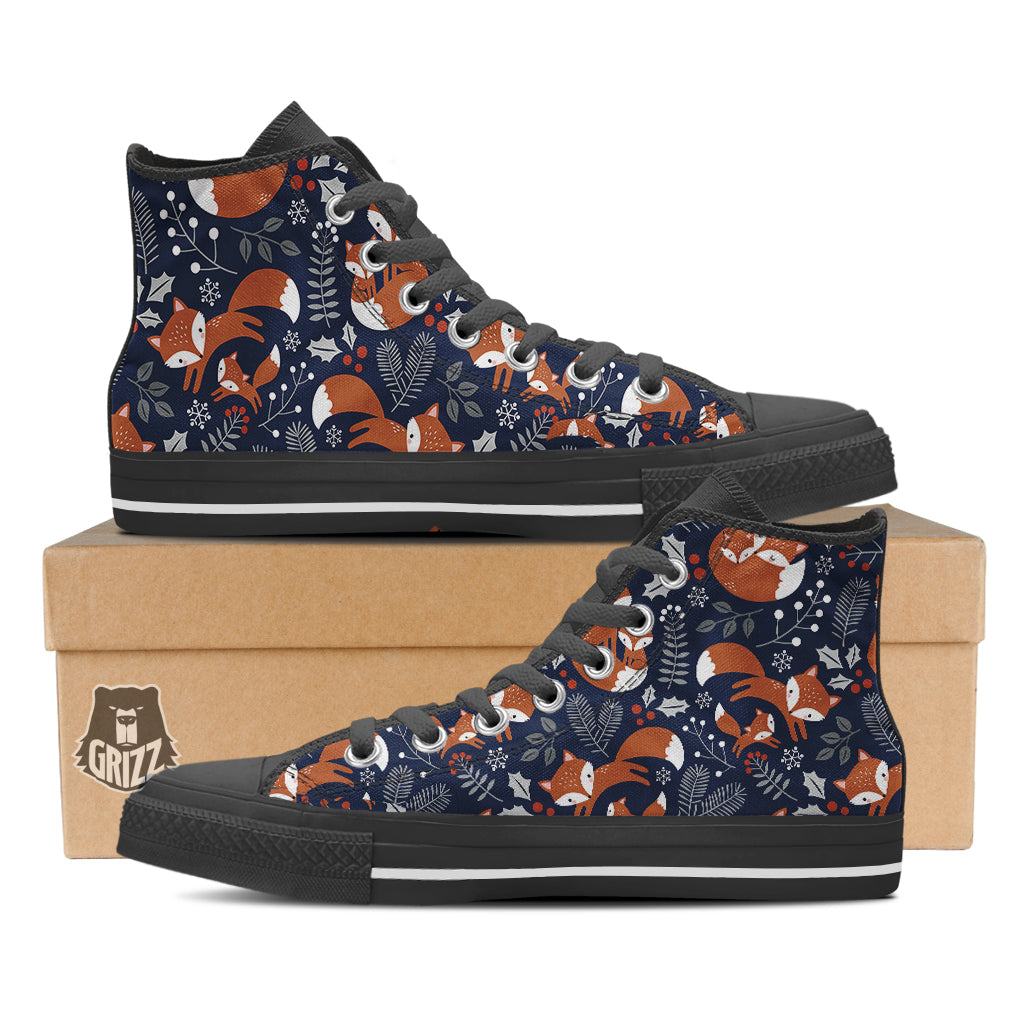 Fox Winter Print Pattern Black High Top Shoes-grizzshop