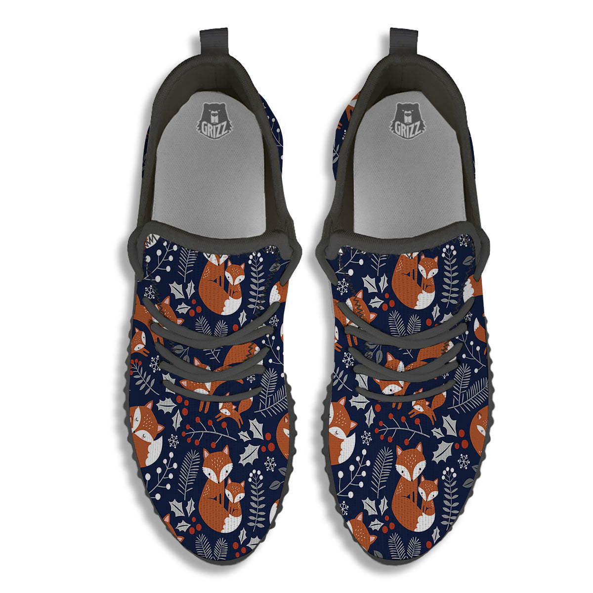 Fox Winter Print Pattern Black Walking Shoes-grizzshop