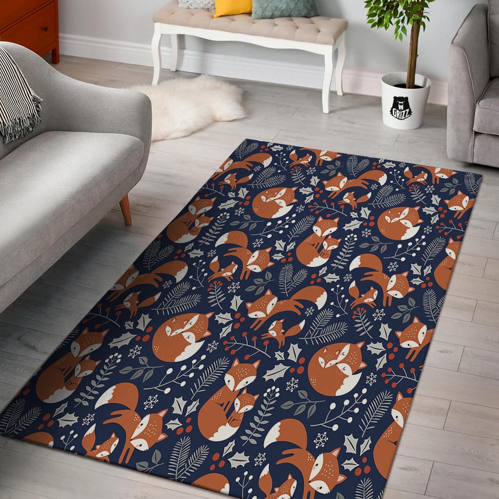 Fox Winter Print Pattern Floor Mat-grizzshop