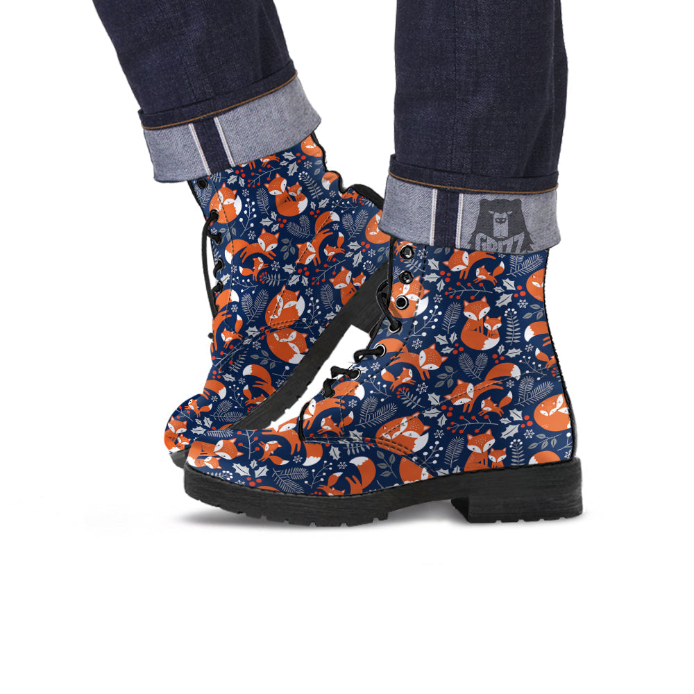 Fox Winter Print Pattern Leather Boots-grizzshop