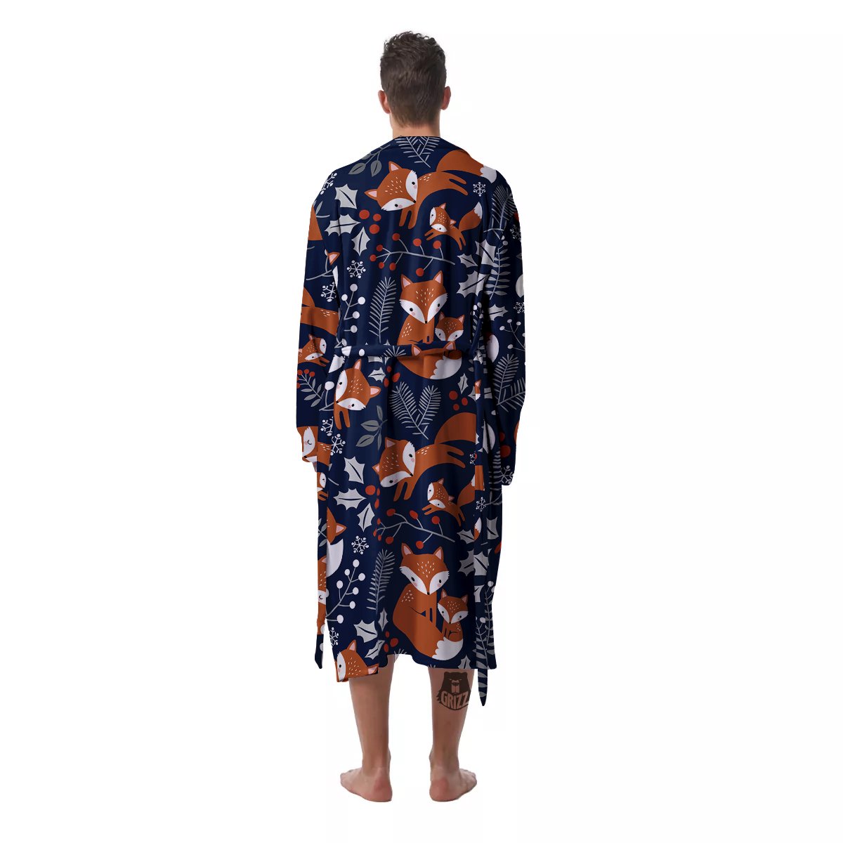 Fox Winter Print Pattern Men's Robe-grizzshop