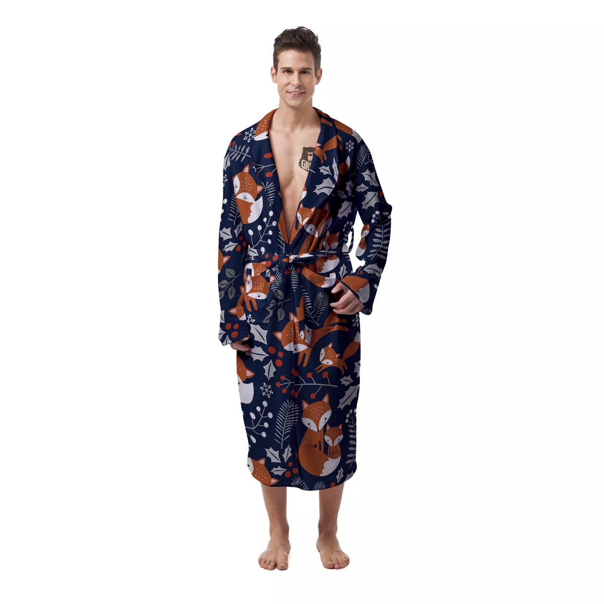 Fox Winter Print Pattern Men's Robe-grizzshop