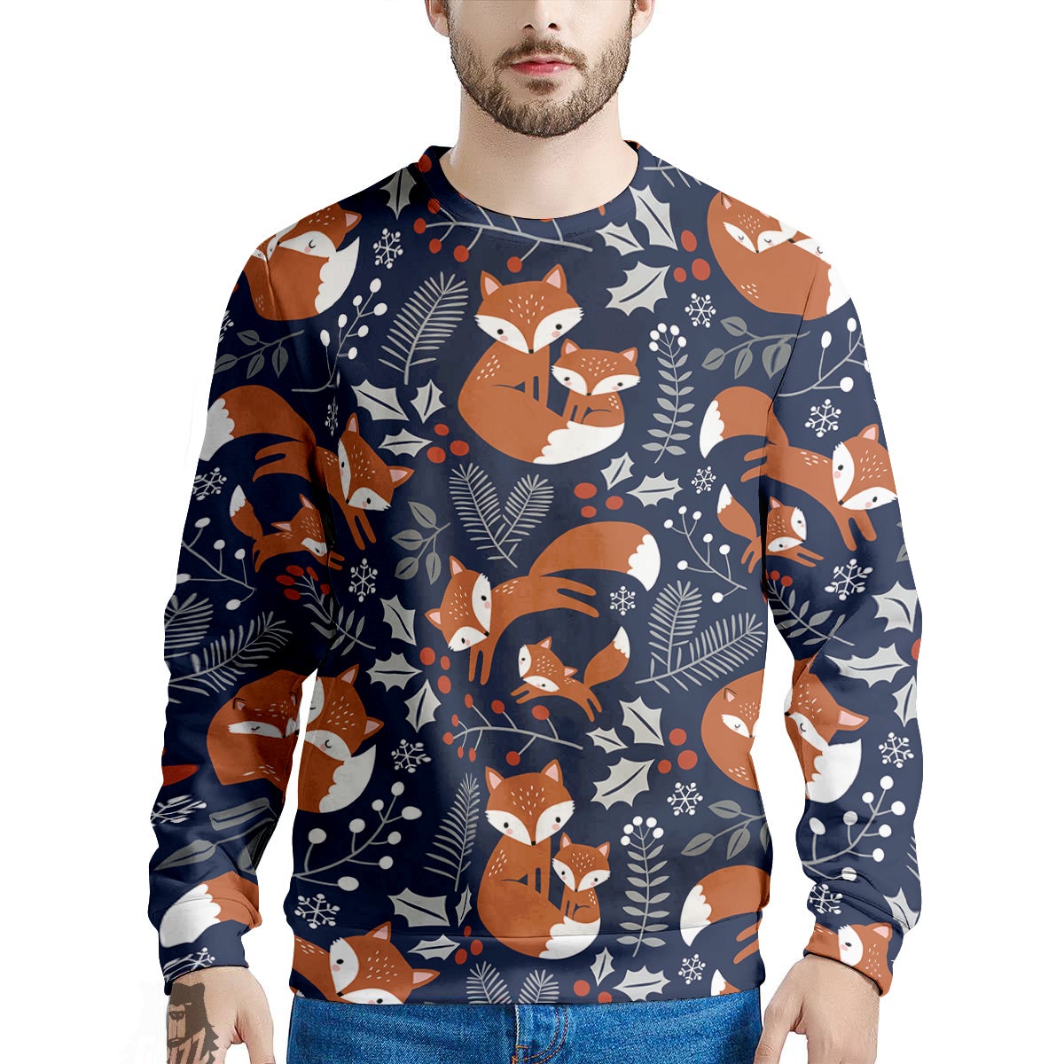 Fox Winter Print Pattern Men's Sweatshirt-grizzshop