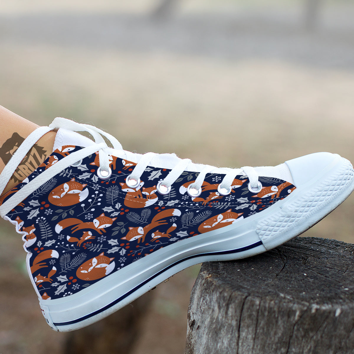 Fox Winter Print Pattern White High Top Shoes-grizzshop