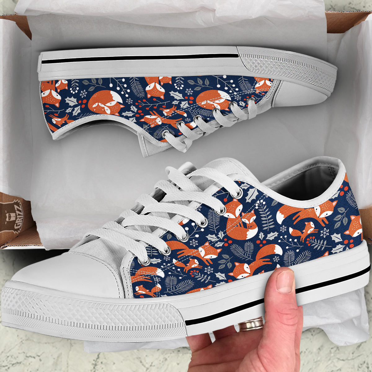 Fox Winter Print Pattern White Low Top Shoes-grizzshop