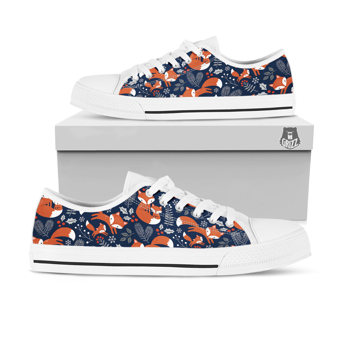 Fox Winter Print Pattern White Low Top Shoes-grizzshop