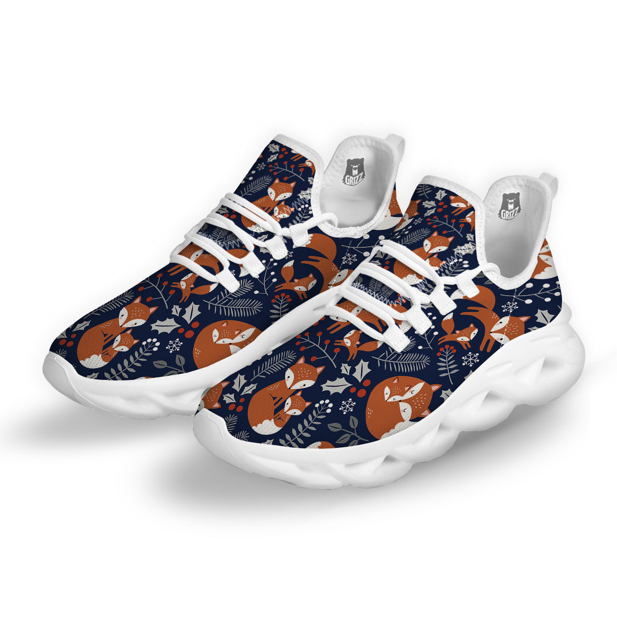 Fox Winter Print Pattern White Running Shoes-grizzshop