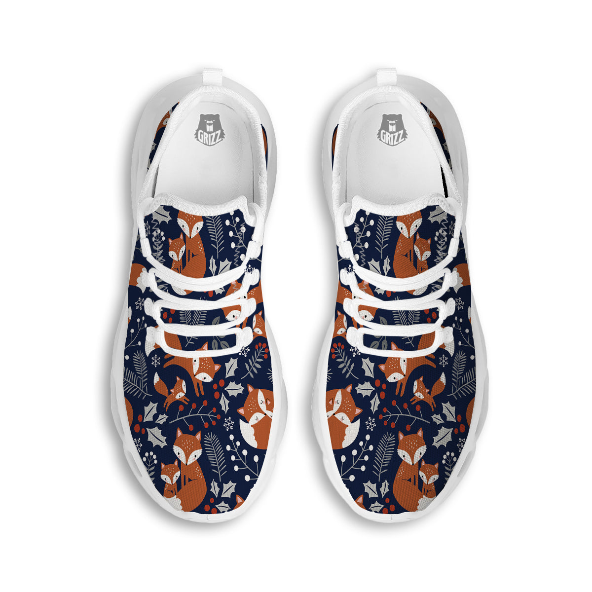 Fox Winter Print Pattern White Running Shoes-grizzshop