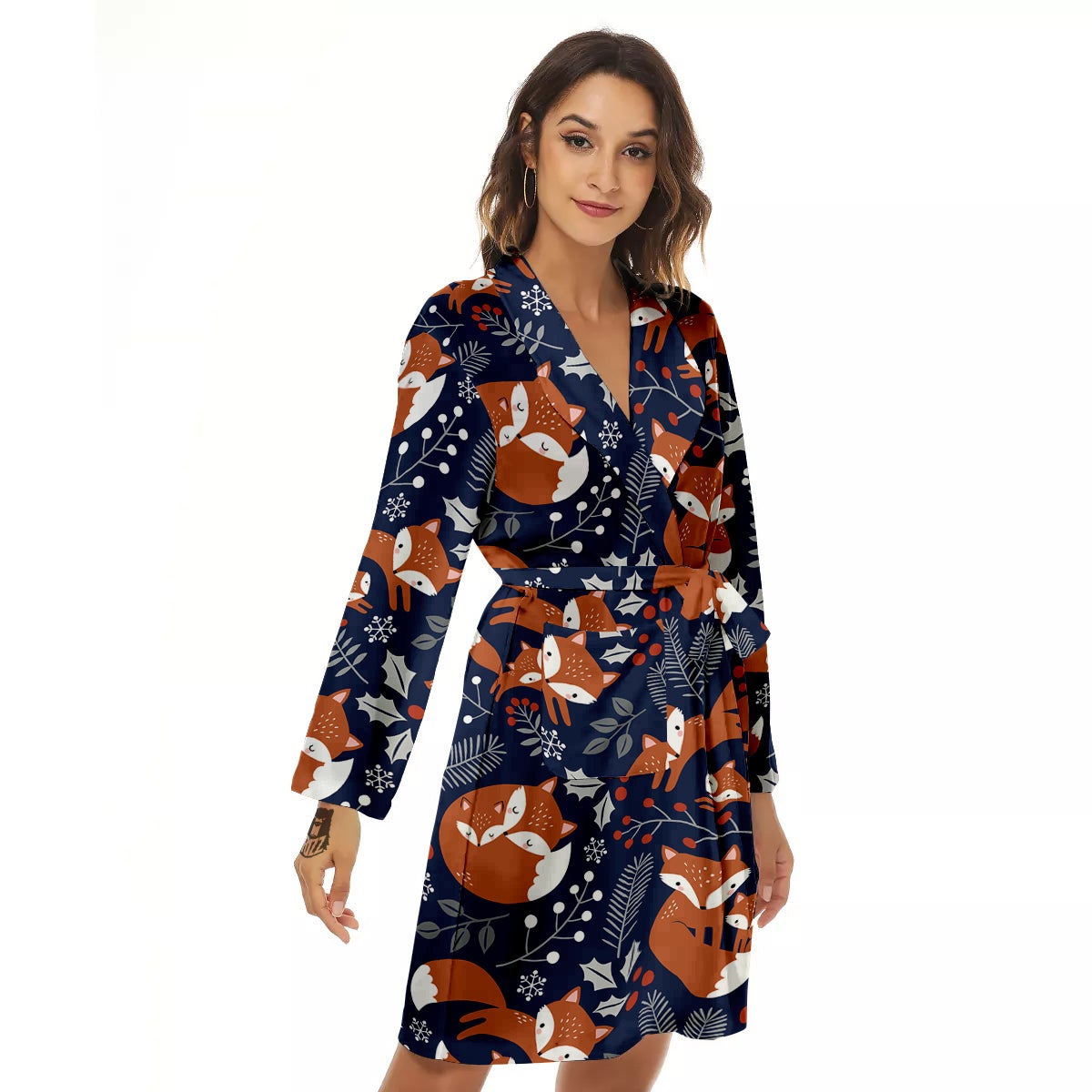 Fox Winter Print Pattern Women's Robe-grizzshop