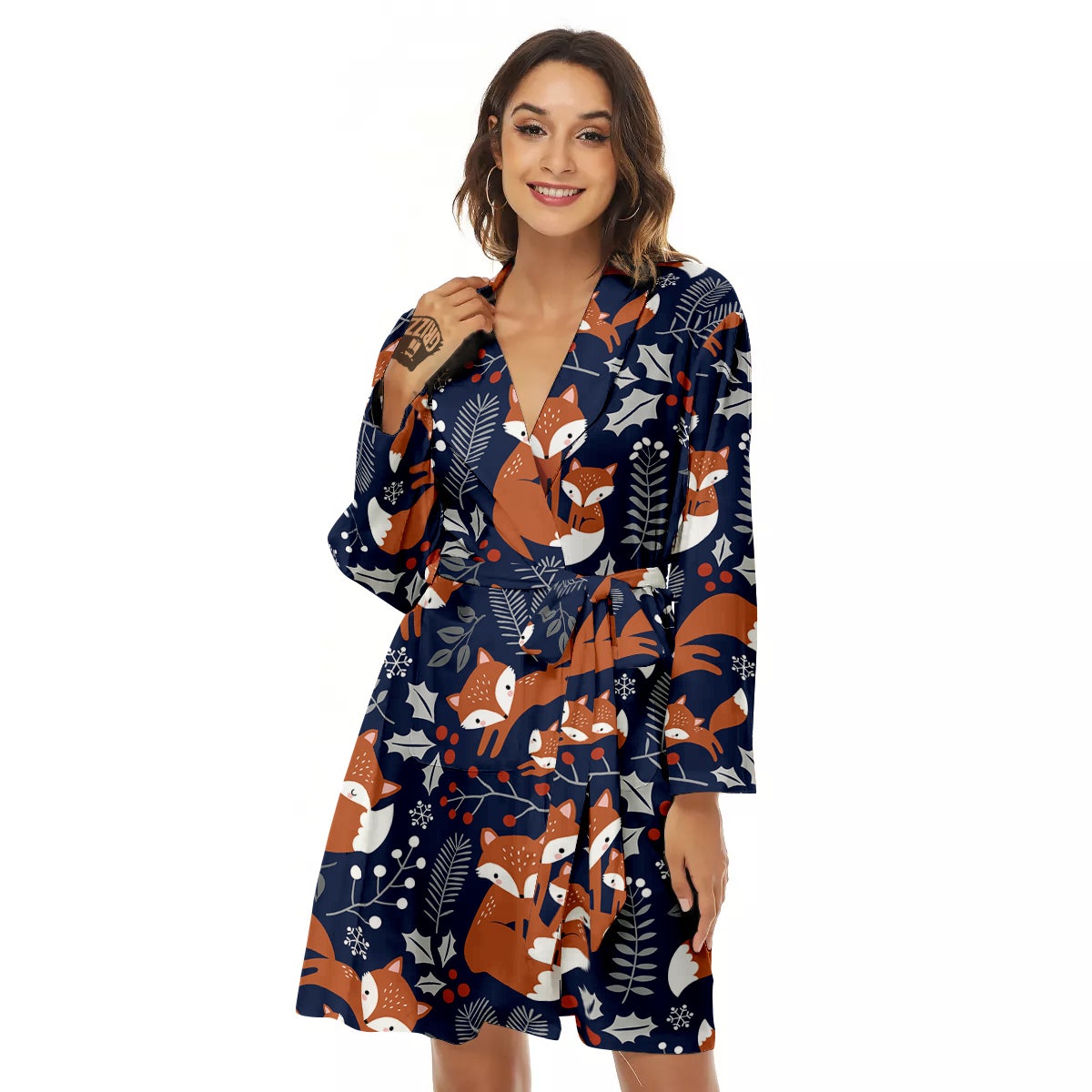 Fox Winter Print Pattern Women's Robe-grizzshop
