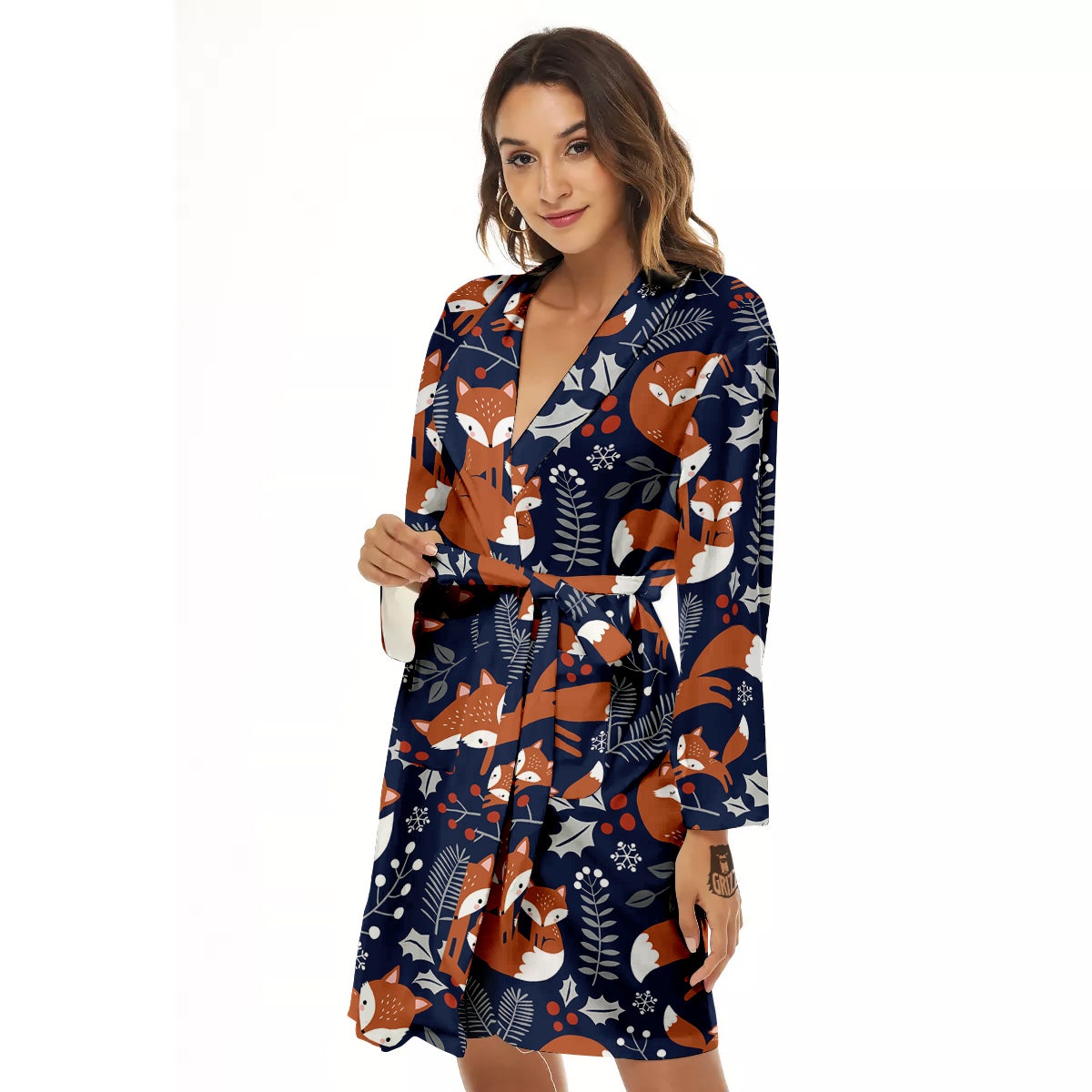 Fox Winter Print Pattern Women's Robe-grizzshop