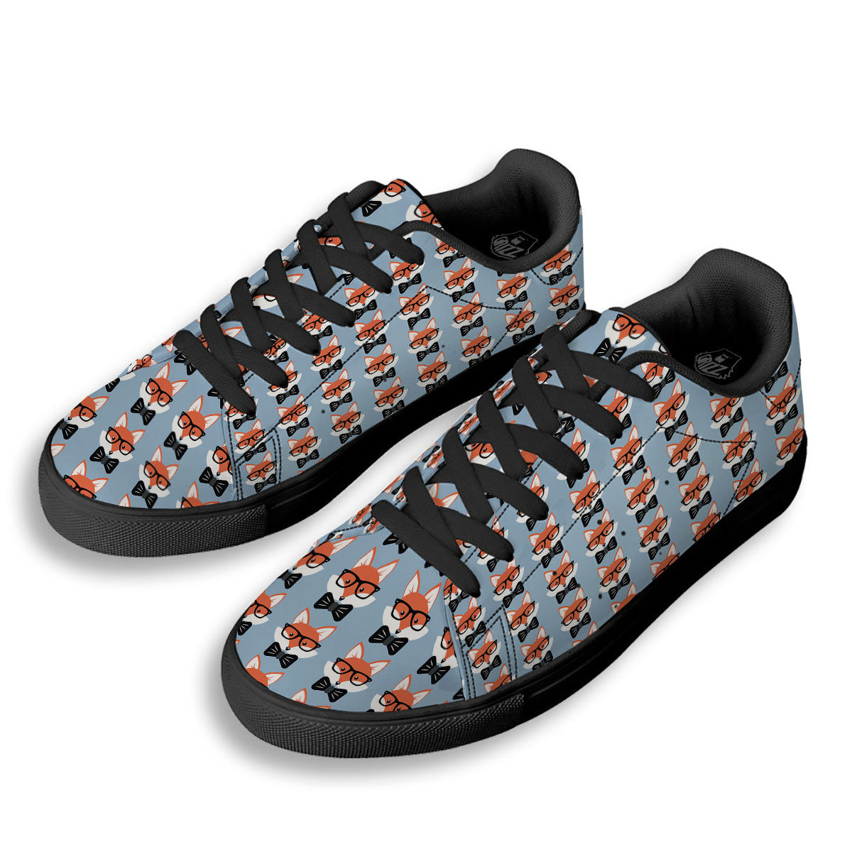 Fox With Glasses Print Pattern Black Low Top Sneakers-grizzshop