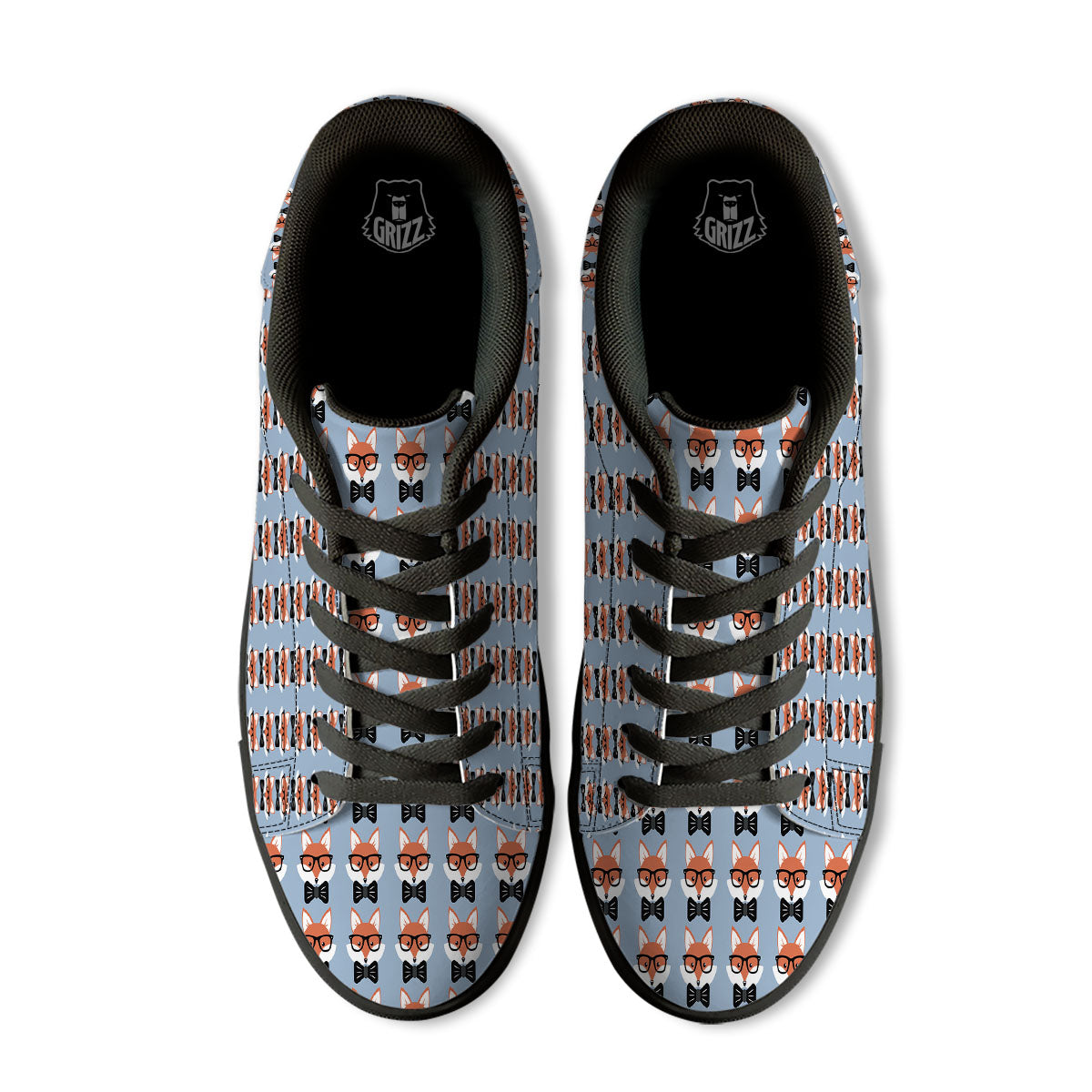 Fox With Glasses Print Pattern Black Low Top Sneakers-grizzshop