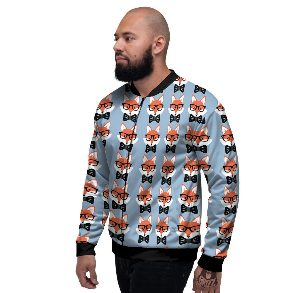 Fox With Glasses Print Pattern Men's Bomber Jacket-grizzshop
