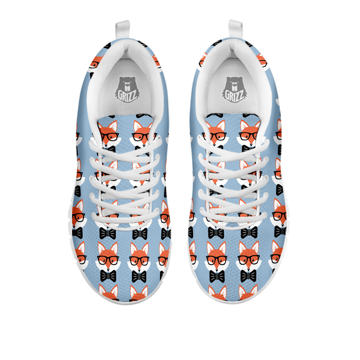 Fox With Glasses Print Pattern White Sneaker-grizzshop