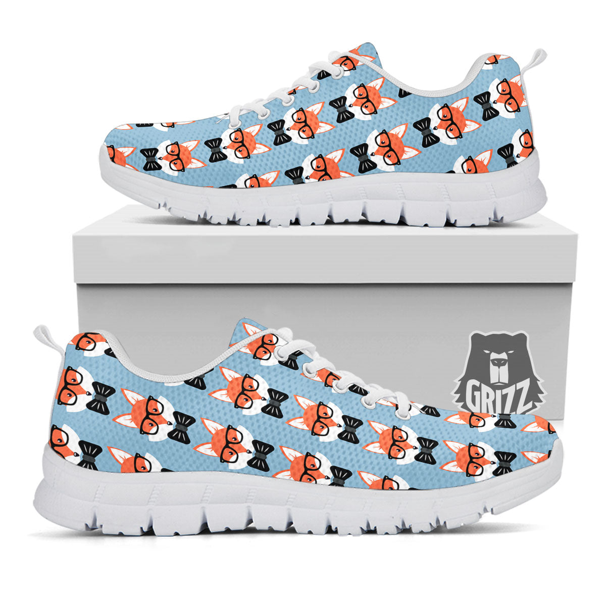 Fox With Glasses Print Pattern White Sneaker-grizzshop
