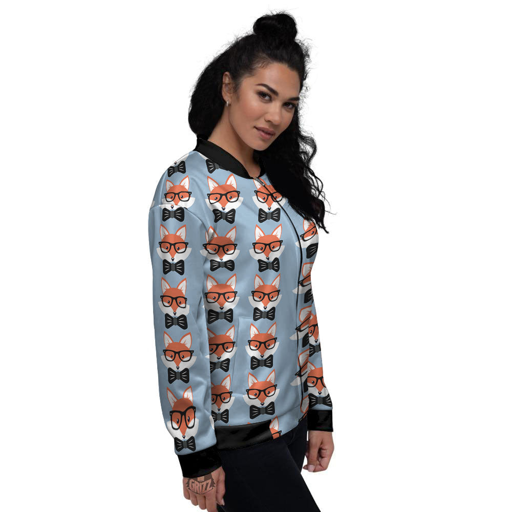 Fox With Glasses Print Pattern Women's Bomber Jacket-grizzshop