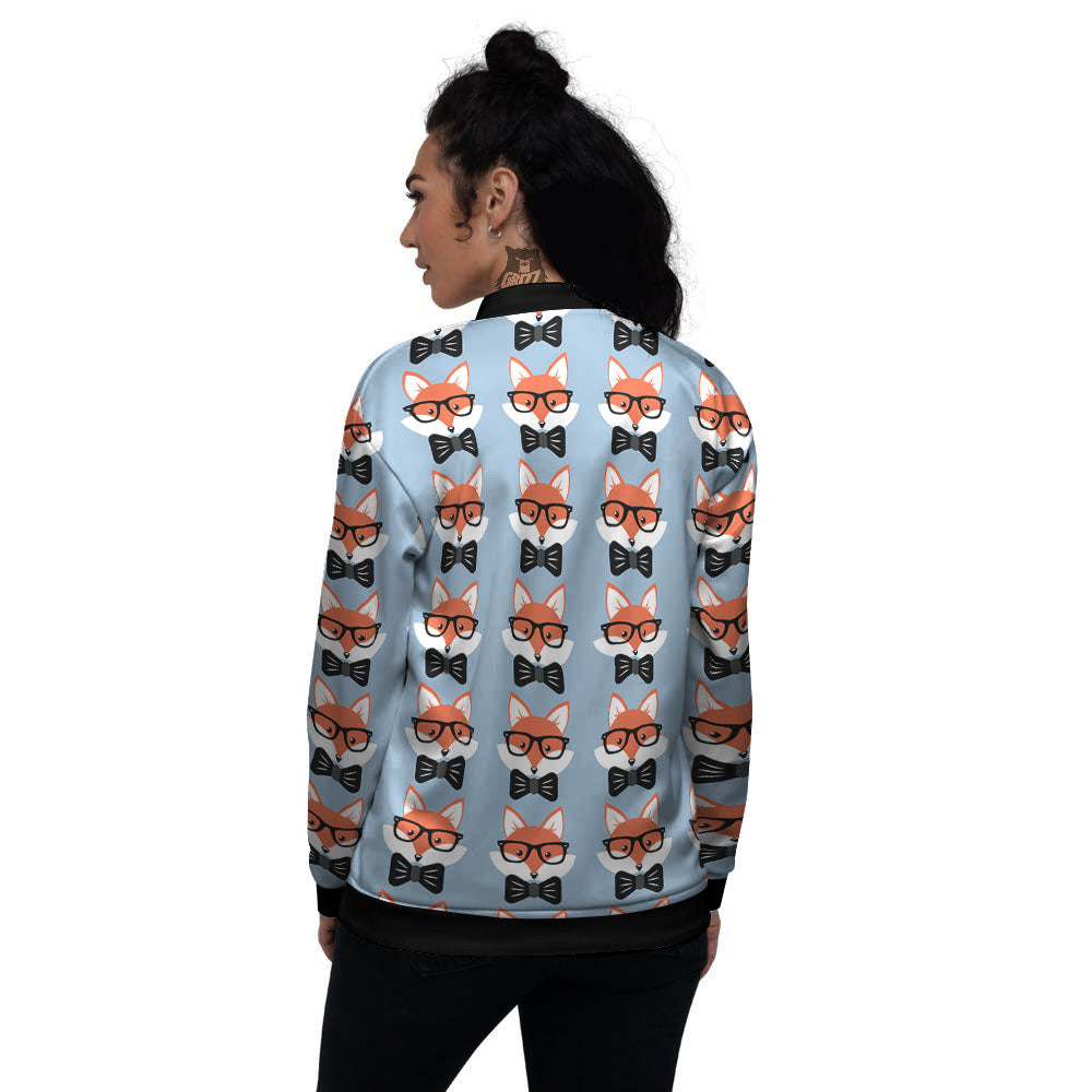 Fox With Glasses Print Pattern Women's Bomber Jacket-grizzshop