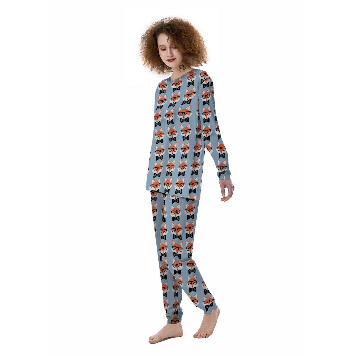 Fox With Glasses Print Pattern Women's Pajamas-grizzshop