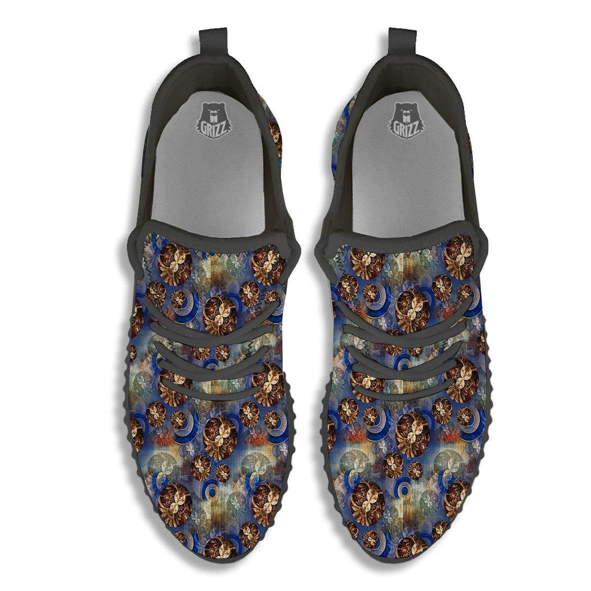 Fractal Abstract Print Black Walking Shoes-grizzshop