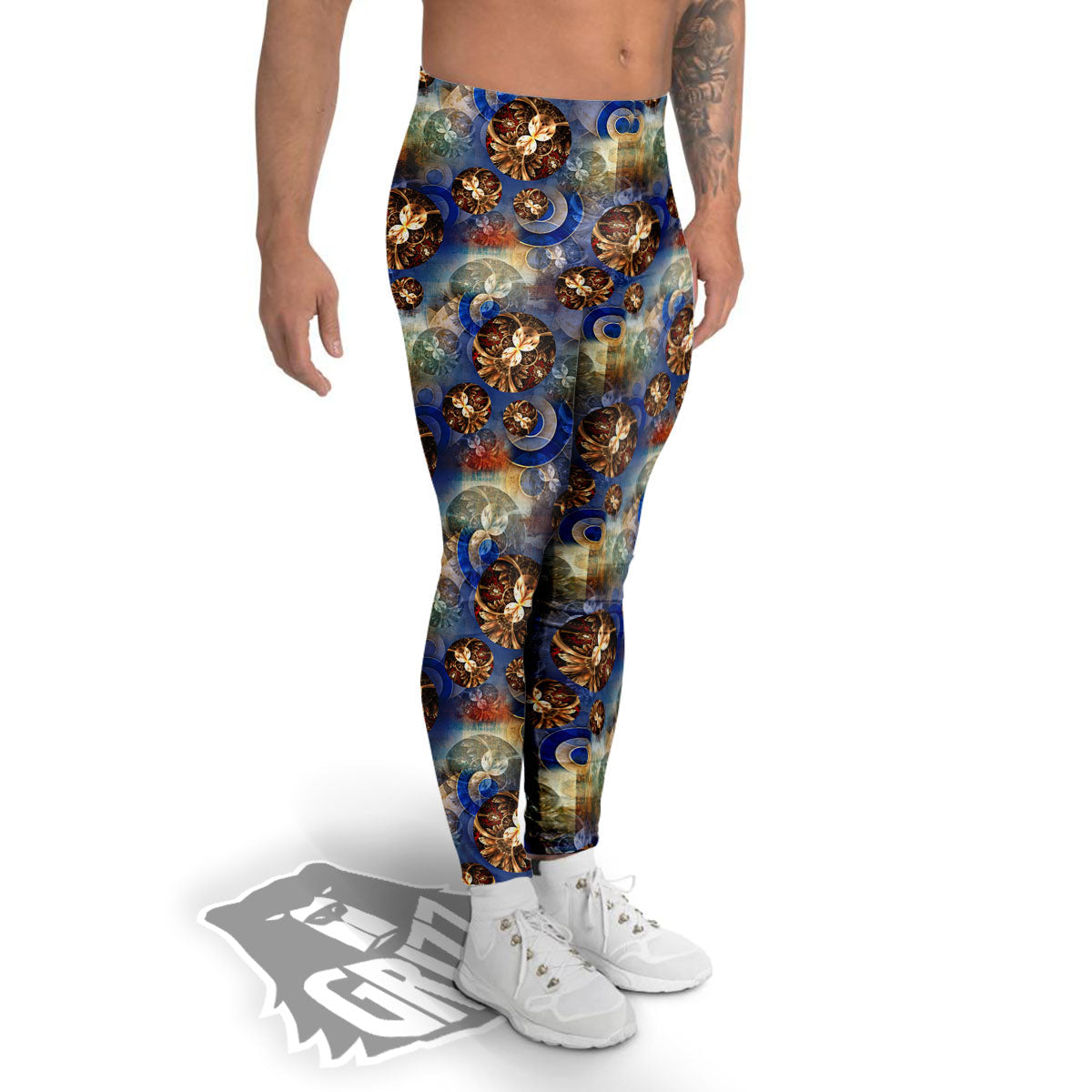 Fractal Abstract Print Men's Leggings-grizzshop
