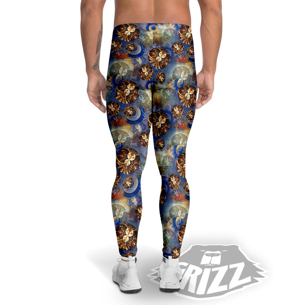 Fractal Abstract Print Men's Leggings-grizzshop