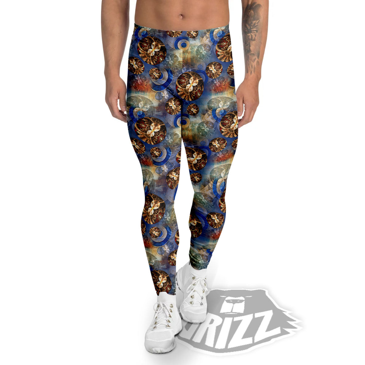 Fractal Abstract Print Men's Leggings-grizzshop