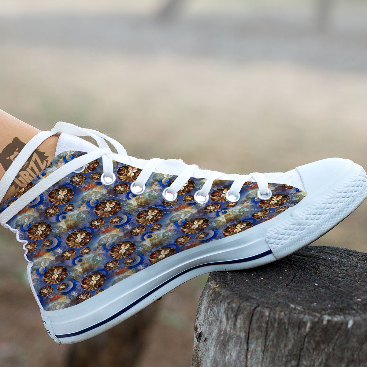 Fractal Abstract Print White High Top Shoes-grizzshop