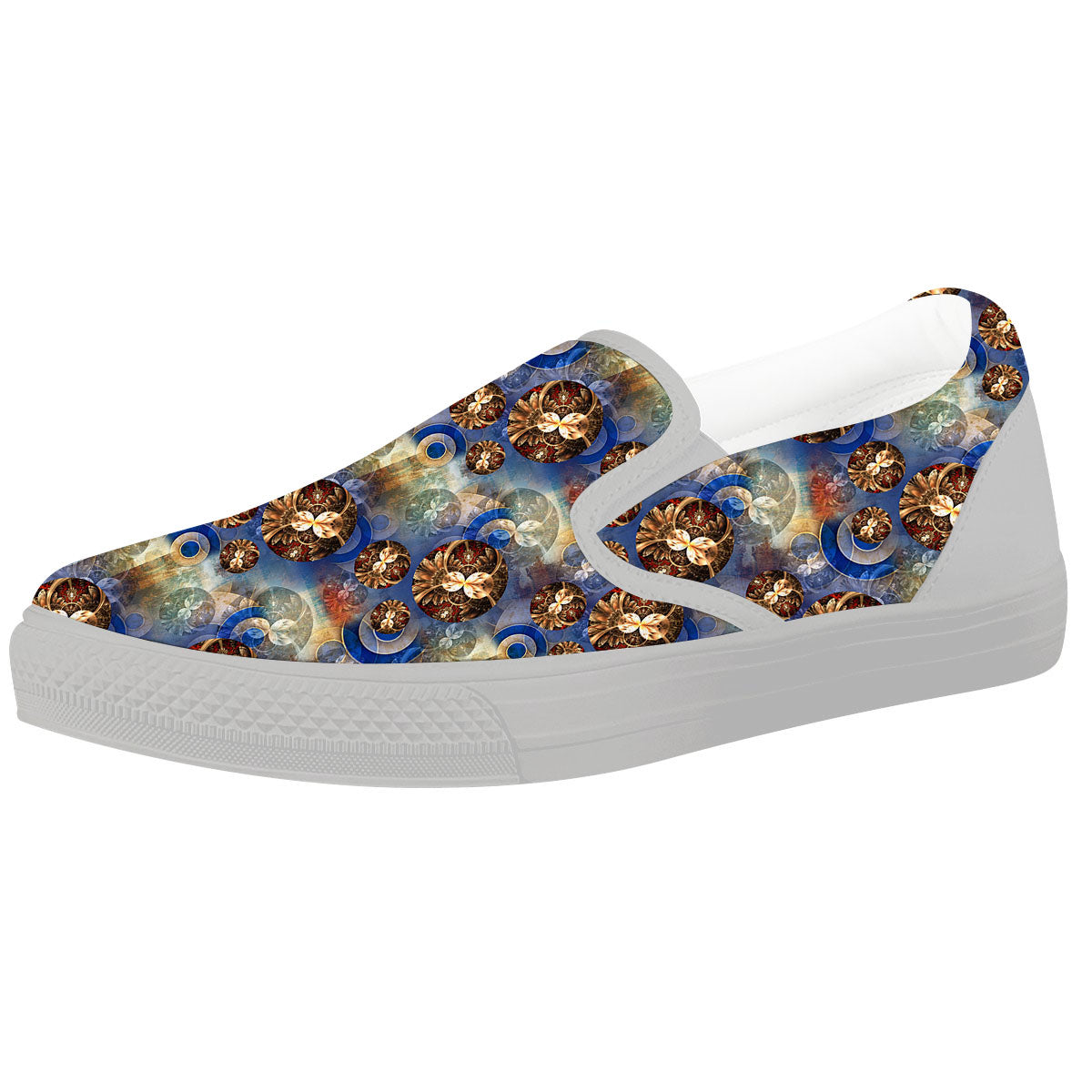 Fractal Abstract Print White Slip On Shoes-grizzshop
