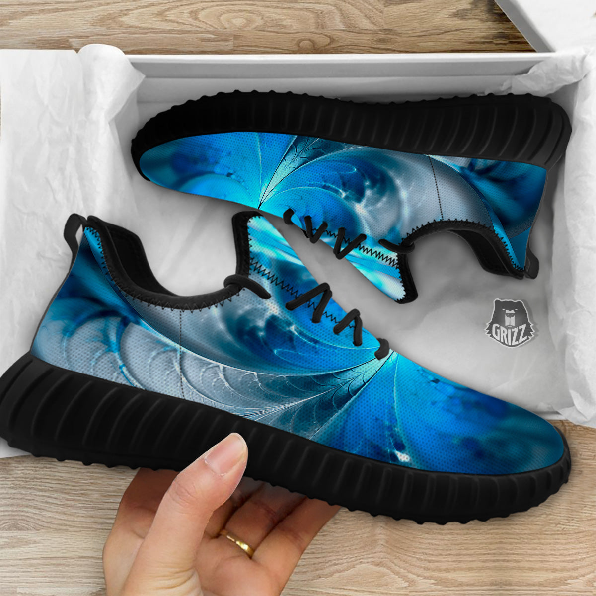 Fractal Blue Print Black Walking Shoes-grizzshop