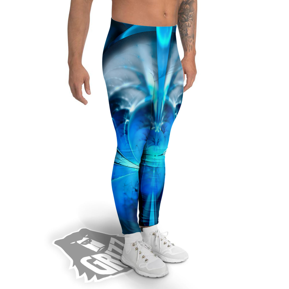 Fractal Blue Print Men's Leggings-grizzshop