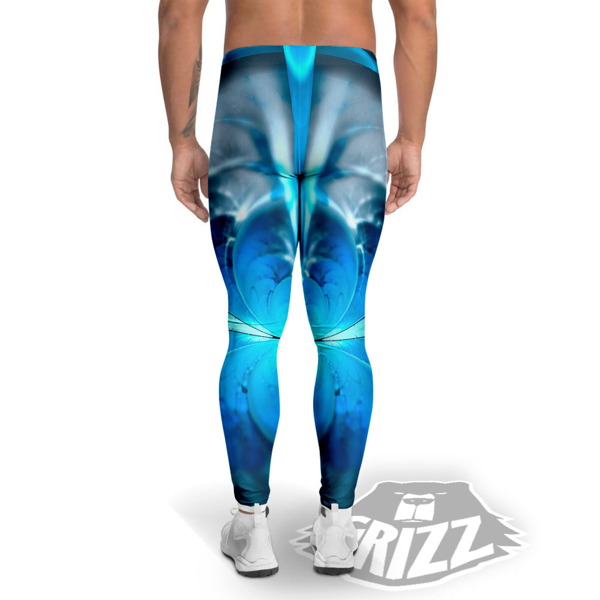 Fractal Blue Print Men's Leggings-grizzshop