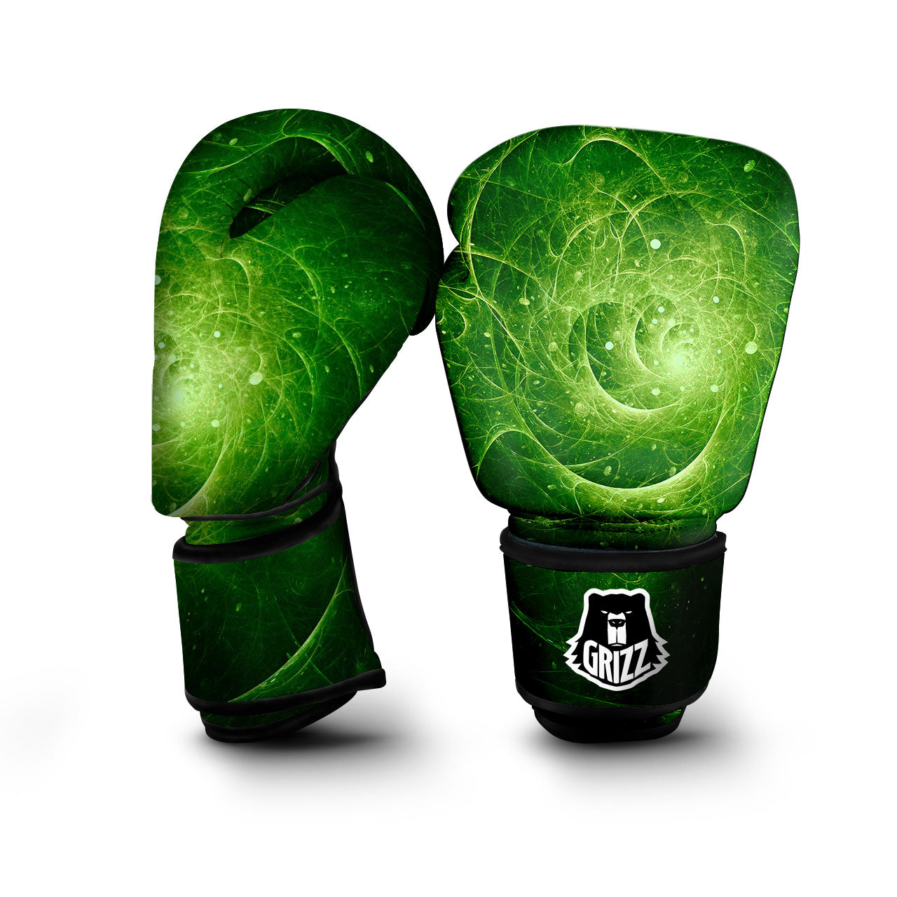 Fractal Green Print Boxing Gloves-grizzshop