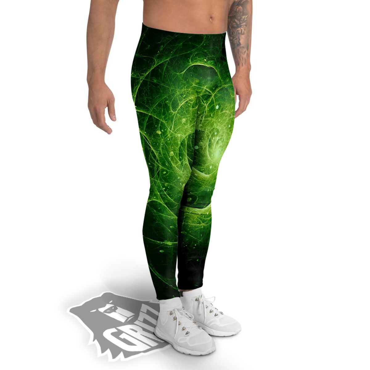 Fractal Green Print Men's Leggings-grizzshop