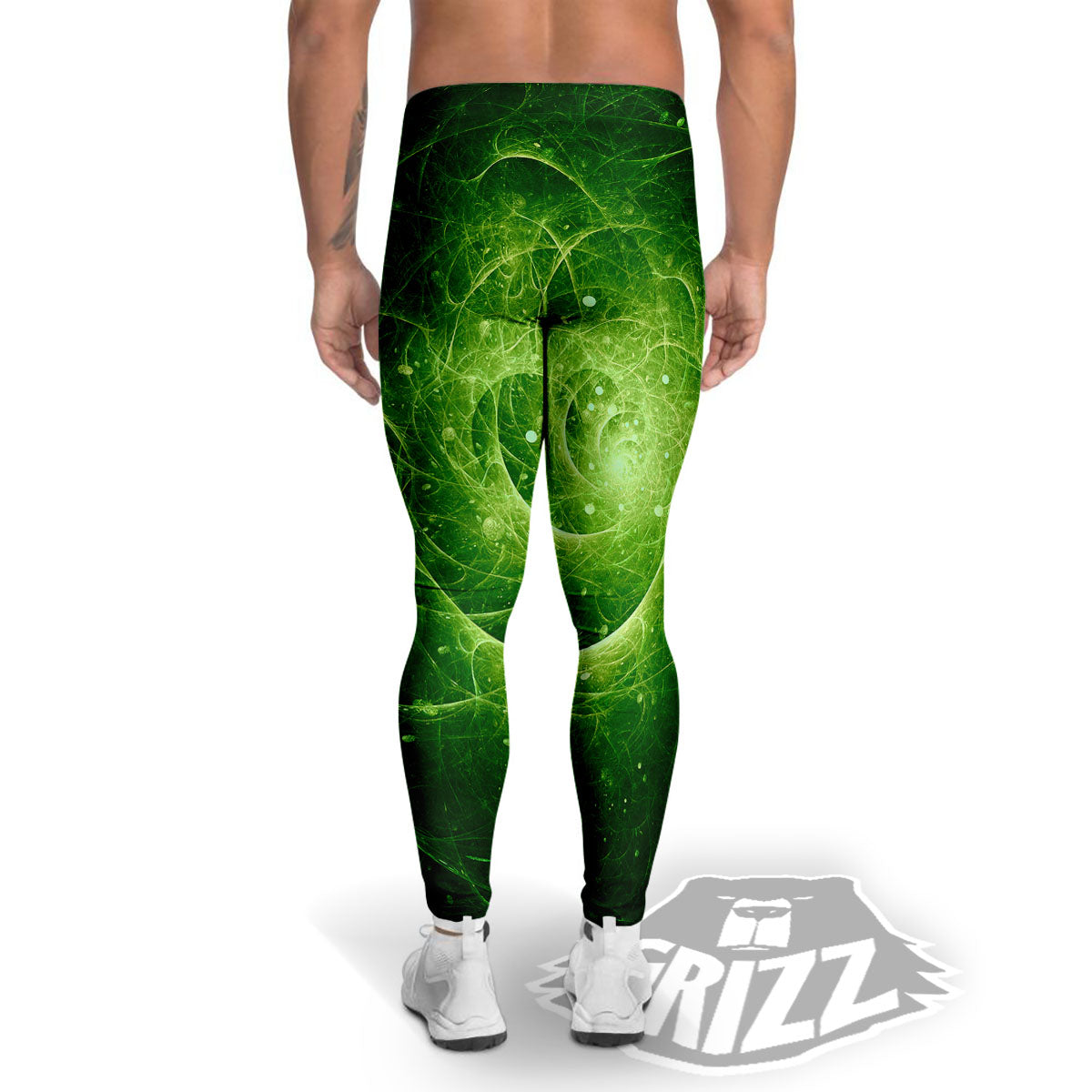 Fractal Green Print Men's Leggings-grizzshop
