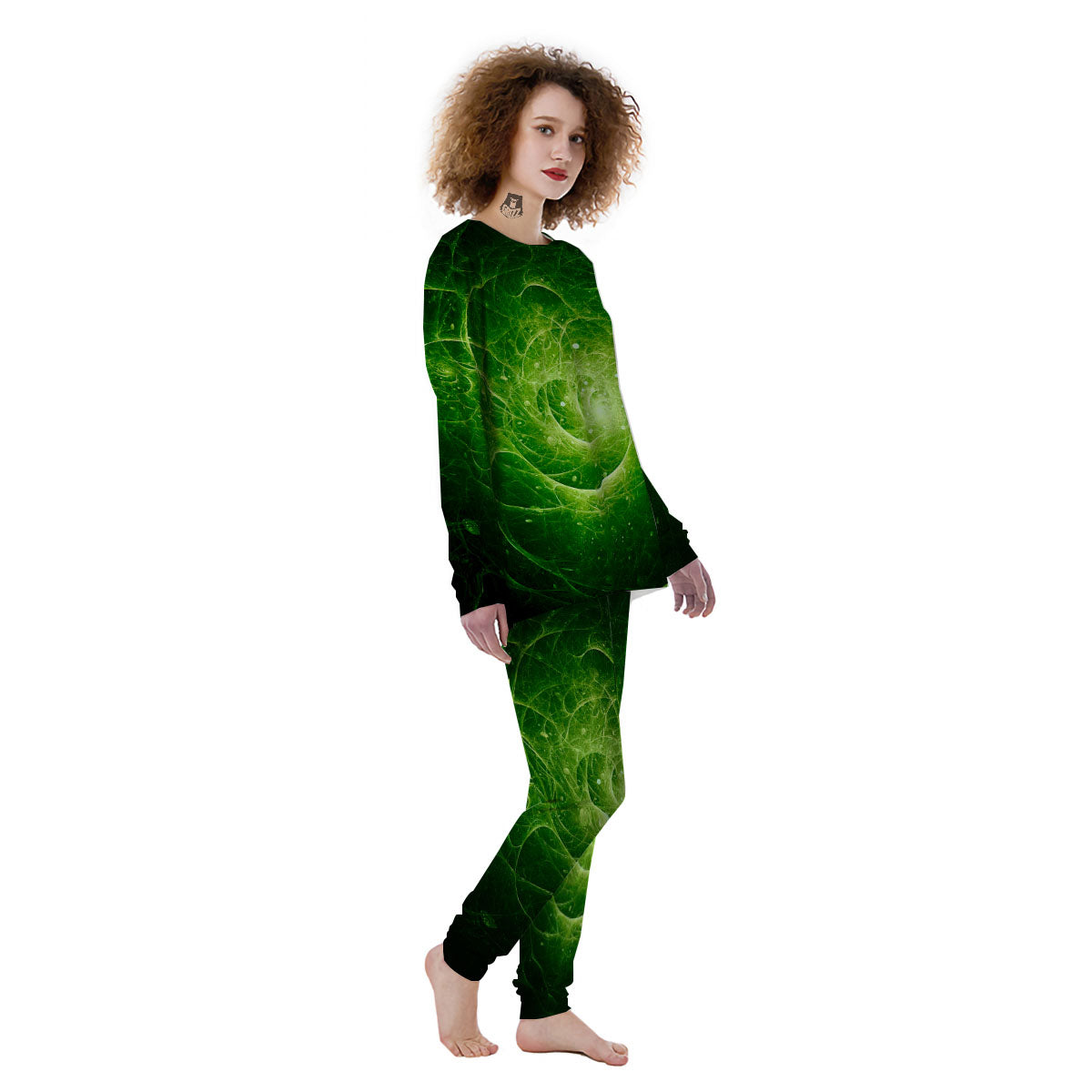 Fractal Green Print Women's Pajamas-grizzshop