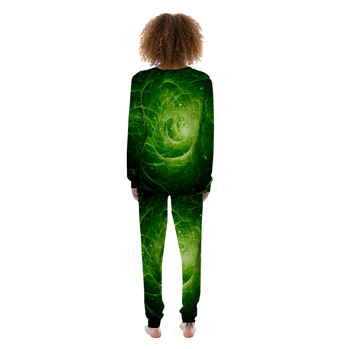 Fractal Green Print Women's Pajamas-grizzshop