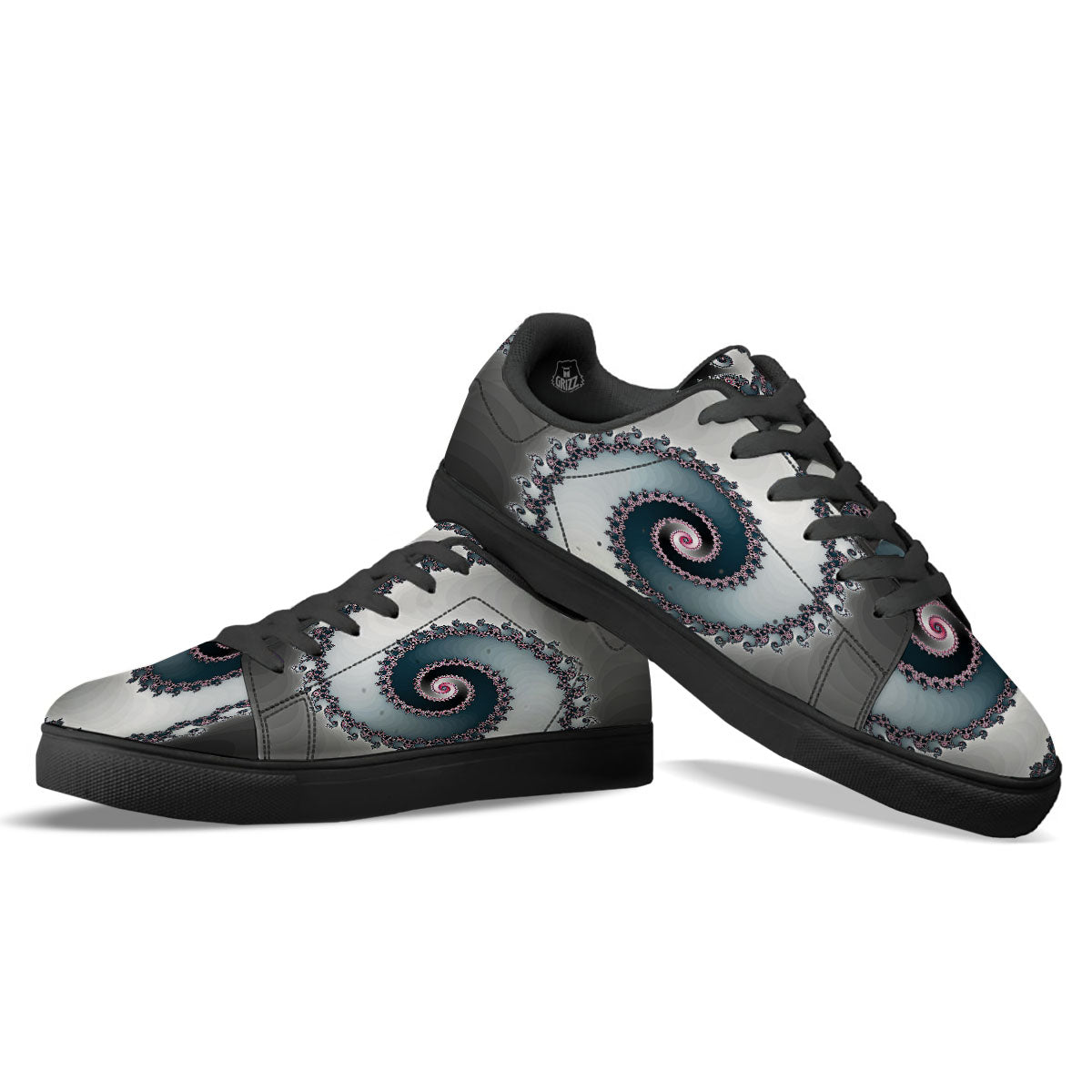Fractal Infinite Print Black Low Top Sneakers-grizzshop