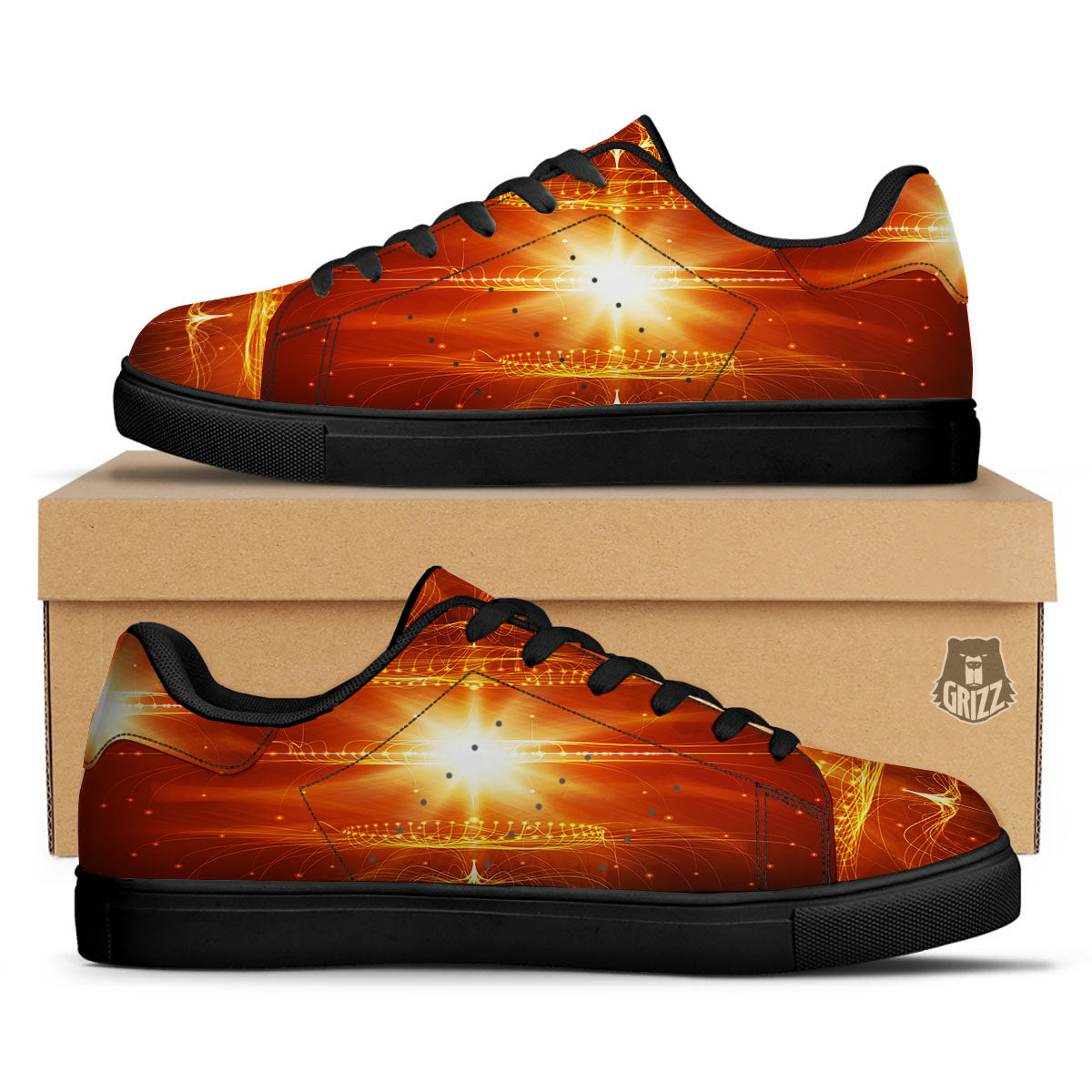 Fractal Light Print Black Low Top Sneakers-grizzshop