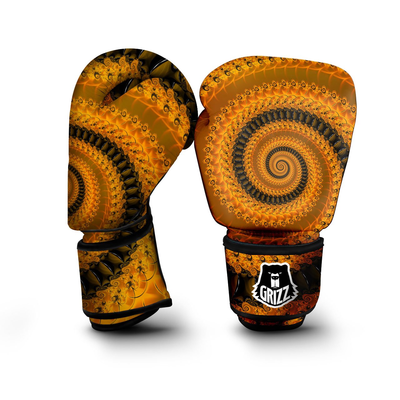 Fractal Orange Print Boxing Gloves-grizzshop