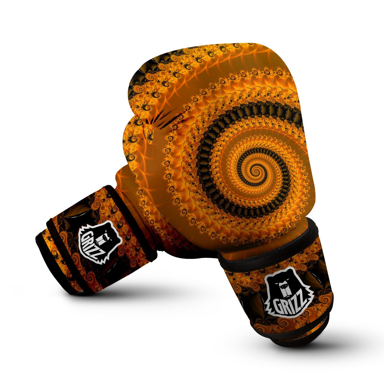 Fractal Orange Print Boxing Gloves-grizzshop