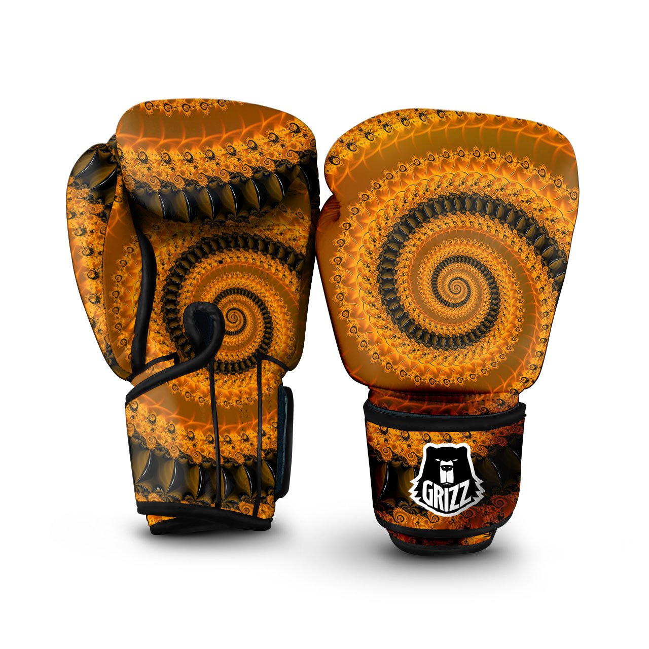 Fractal Orange Print Boxing Gloves-grizzshop