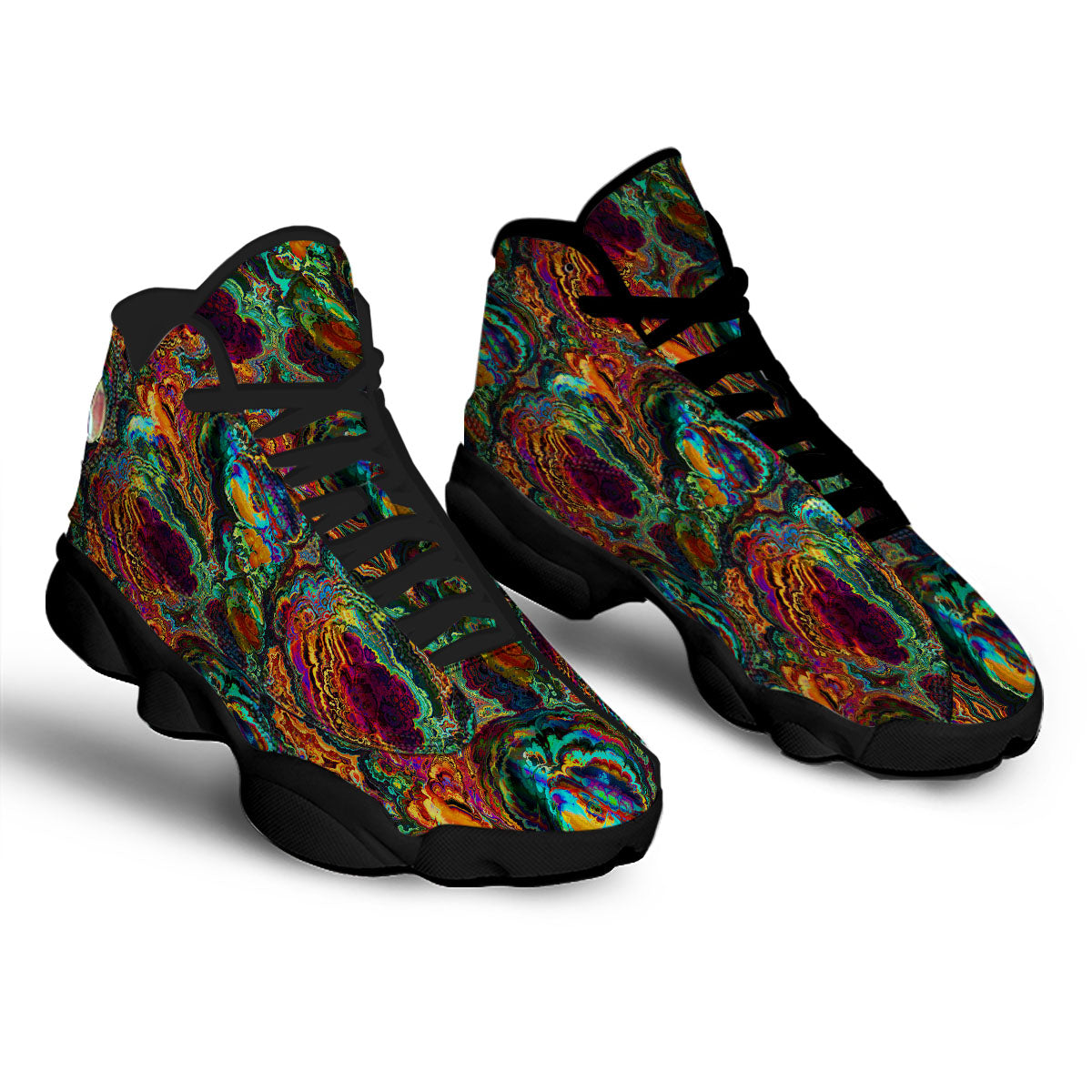 Fractal Psychedelic Print Pattern Black Basketball Shoes-grizzshop