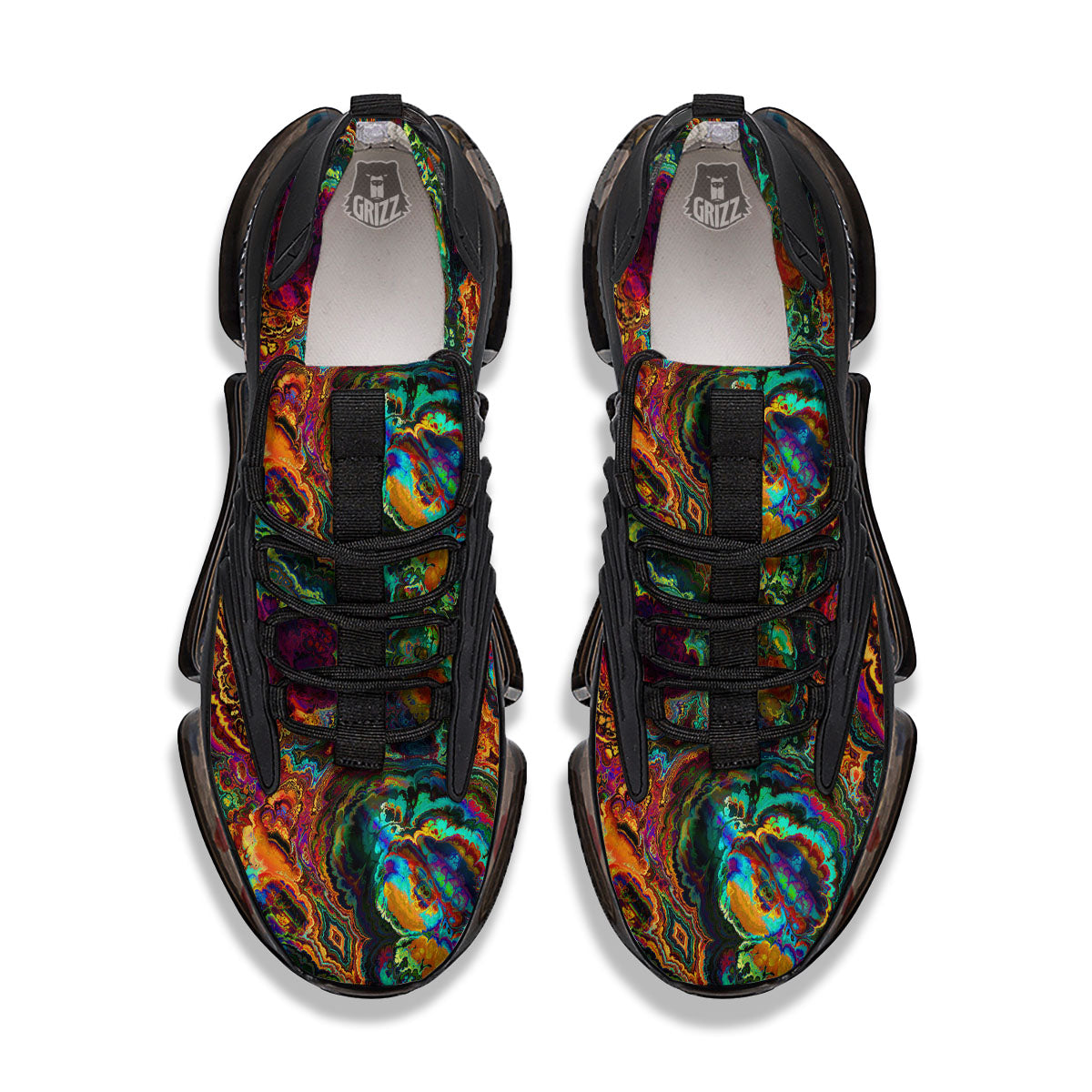 Fractal Psychedelic Print Pattern Black Gym Shoes-grizzshop