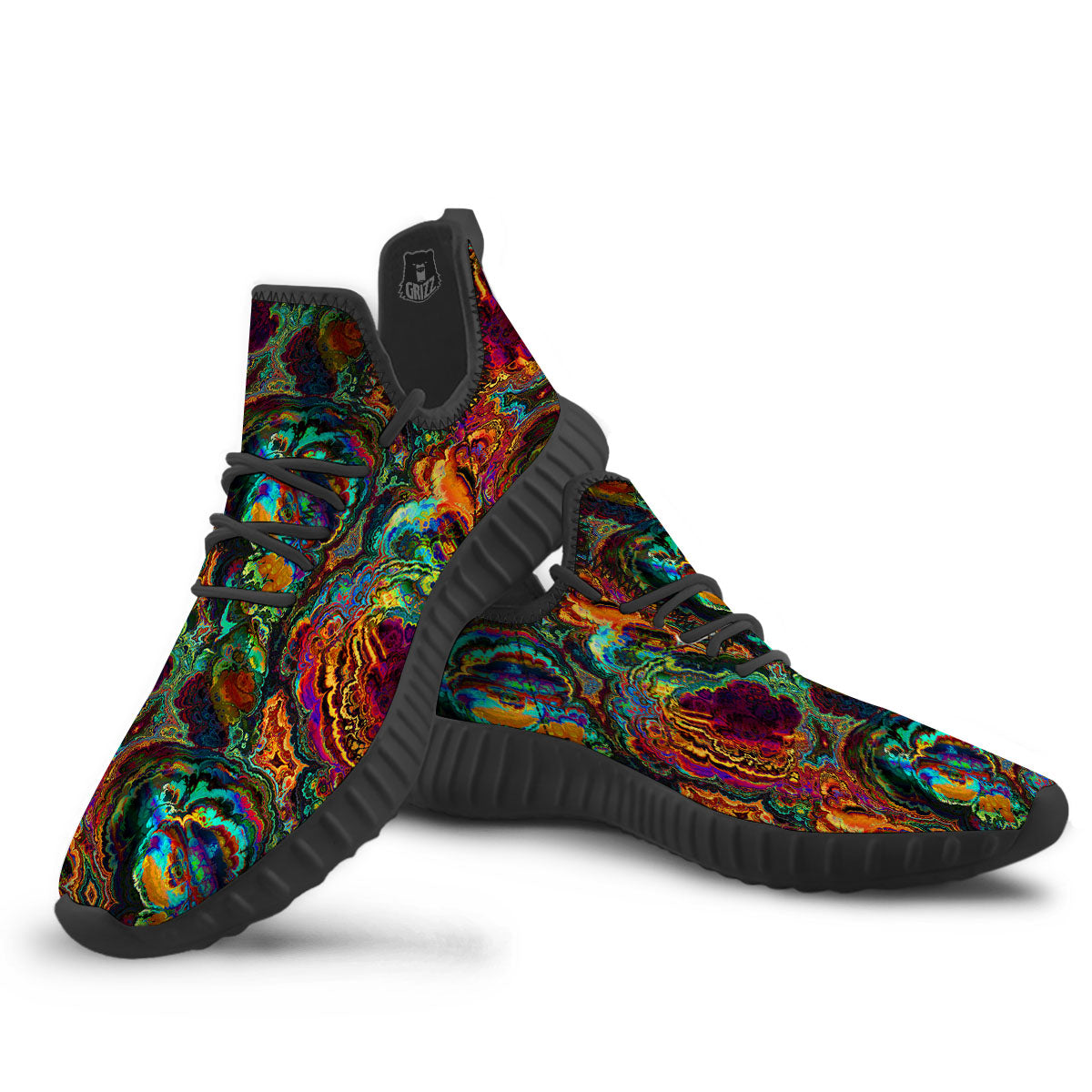 Fractal Psychedelic Print Pattern Black Walking Shoes-grizzshop