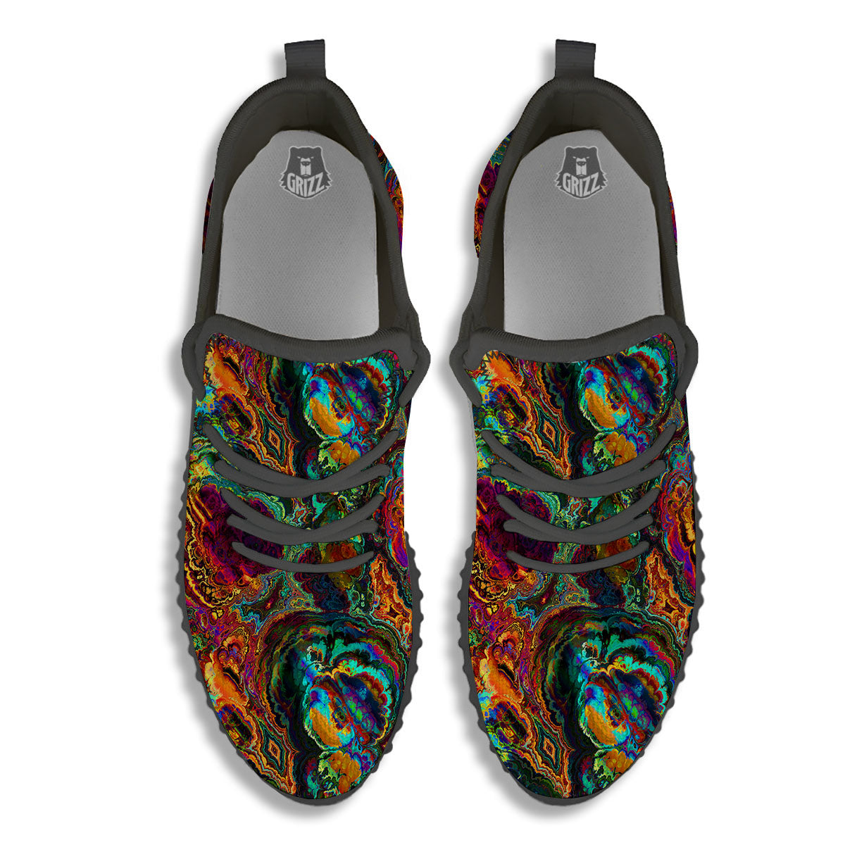 Fractal Psychedelic Print Pattern Black Walking Shoes-grizzshop